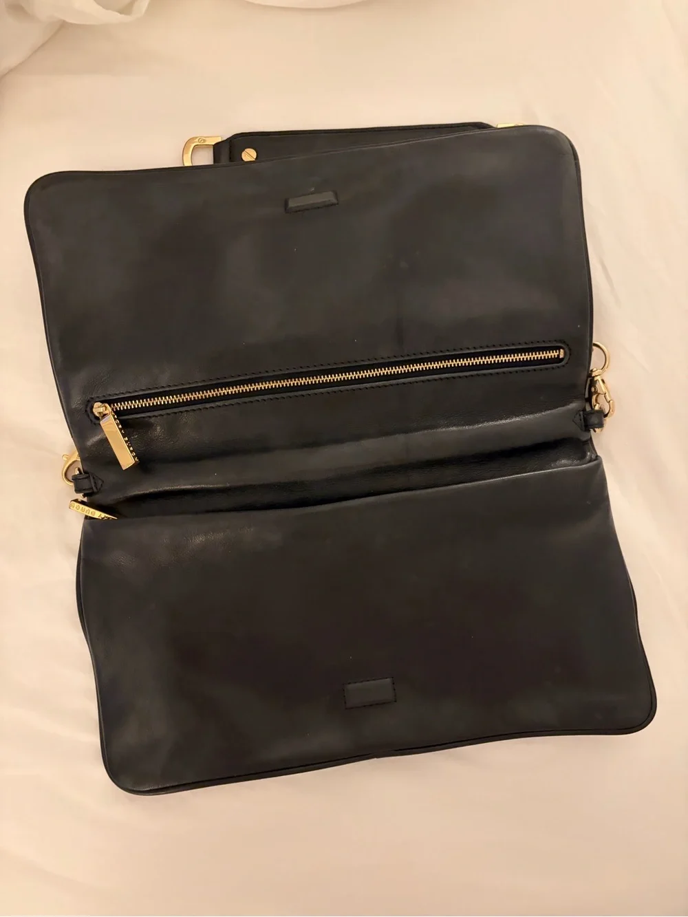 Tory Burch Black Leather Shoulder Bag with Gold Logo Chain